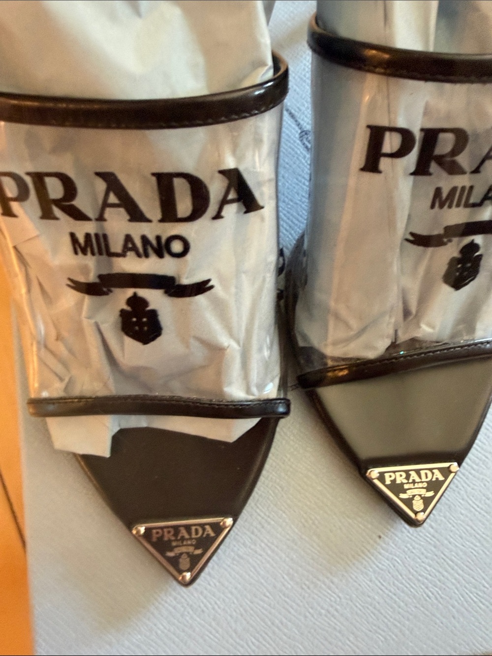 Prada Black Leather Pointed Toe Logo Slingbacks - Picture 3 of 9
